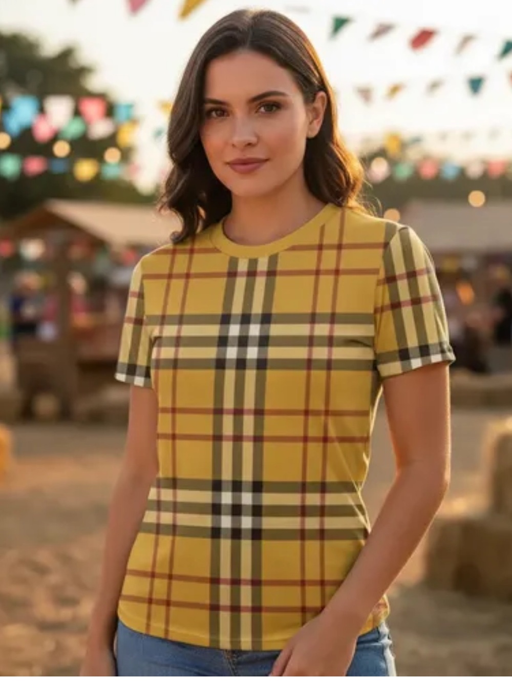 Twik Preppy novacheck plaid  tartan top- NWOT SzM- Mustard yellow-Clueless vibes - Picture 5 of 7